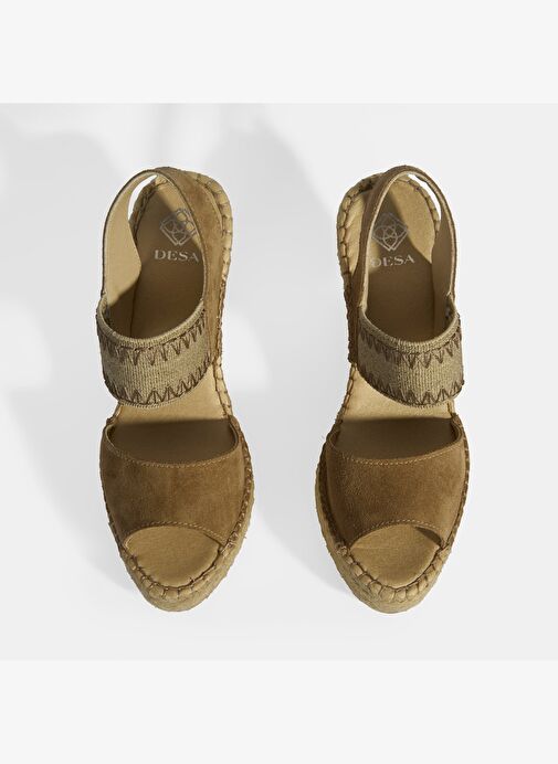 Bej Kadın Lastik Bantlı Slingback Dolgu Topuklu Süet Espadril - Görsel 7