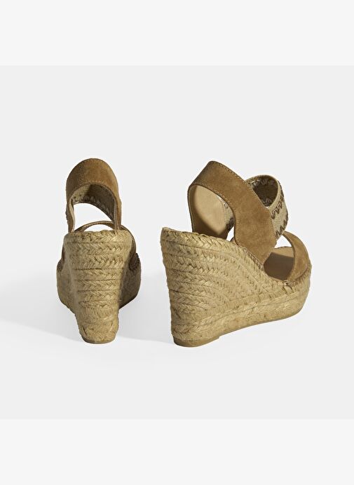 Bej Kadın Lastik Bantlı Slingback Dolgu Topuklu Süet Espadril - Görsel 8