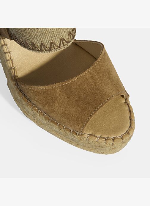 Bej Kadın Lastik Bantlı Slingback Dolgu Topuklu Süet Espadril - Görsel 9