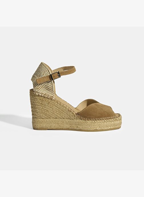 Bej Kadın Toka Detaylı Dolgu Topuklu Süet Espadril - Görsel 2