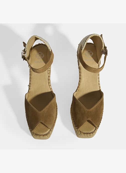 Bej Kadın Toka Detaylı Dolgu Topuklu Süet Espadril - Görsel 5