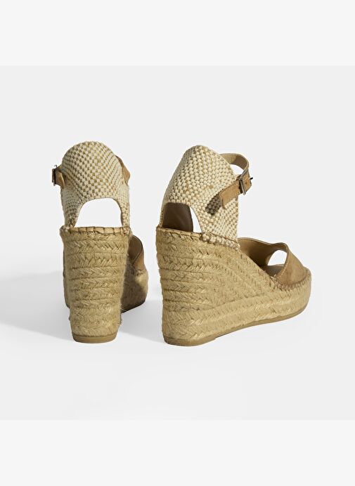 Bej Kadın Toka Detaylı Dolgu Topuklu Süet Espadril - Görsel 7