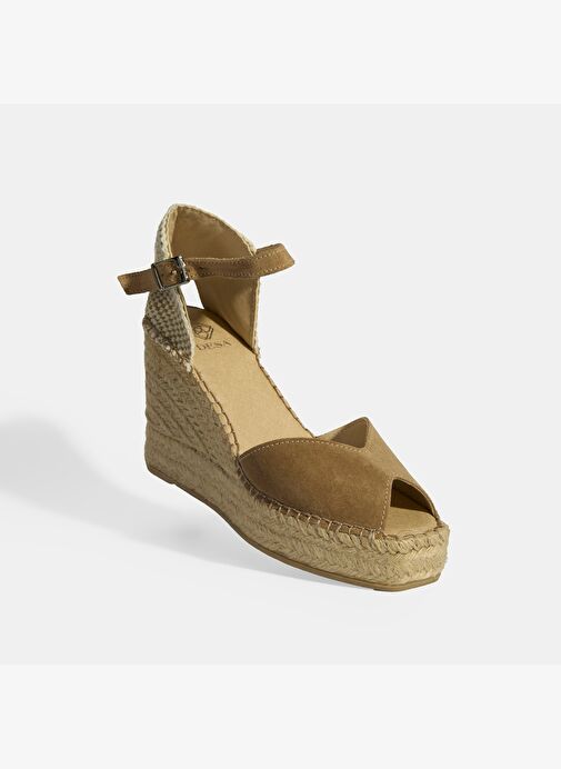Bej Kadın Toka Detaylı Dolgu Topuklu Süet Espadril - Görsel 8