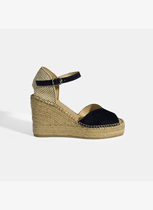 Lacivert Kadın Toka Detaylı Dolgu Topuklu Süet Espadril - Görsel 2