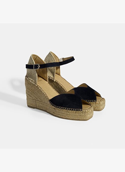 Lacivert Kadın Toka Detaylı Dolgu Topuklu Süet Espadril - Görsel 3