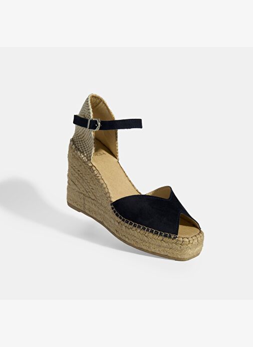 Lacivert Kadın Toka Detaylı Dolgu Topuklu Süet Espadril - Görsel 6