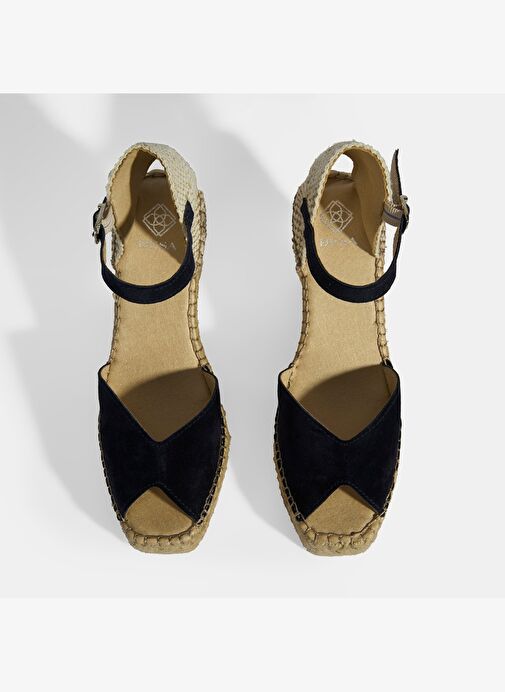 Lacivert Kadın Toka Detaylı Dolgu Topuklu Süet Espadril - Görsel 7