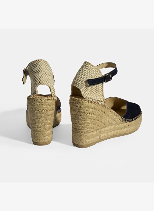 Lacivert Kadın Toka Detaylı Dolgu Topuklu Süet Espadril - Görsel 8