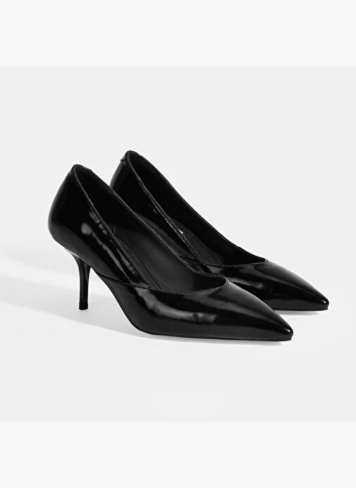 Kadın Siyah Rugan Topuklu Ayakkabı - Görsel 2
