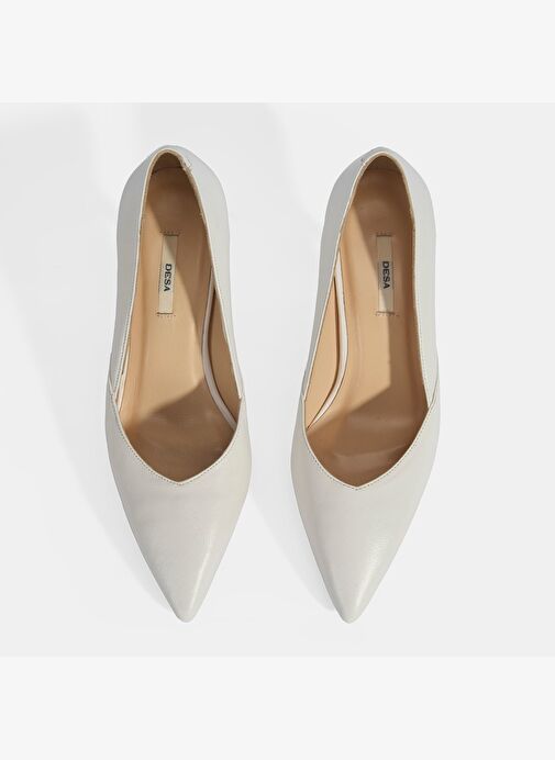 Kadın Beyaz Deri Topuklu Klasik Ayakkabı - Görsel 8