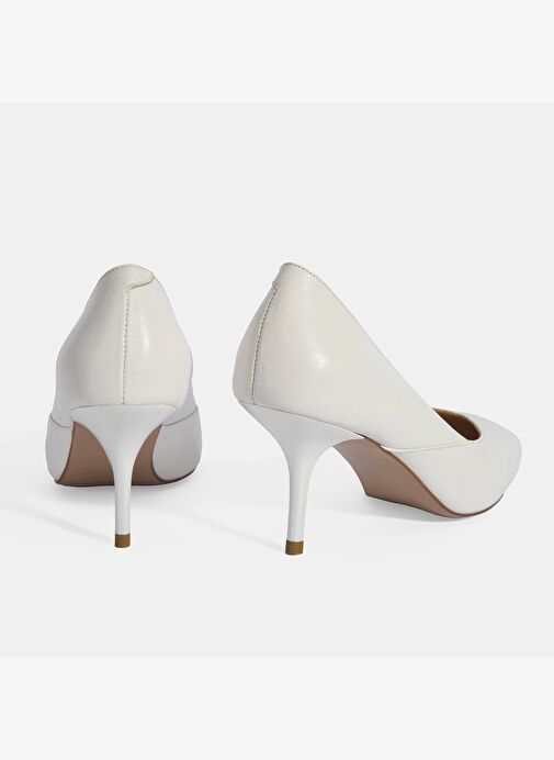 Kadın Beyaz Deri Topuklu Klasik Ayakkabı - Görsel 9