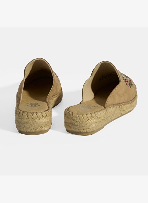 Limited Edition Bej Kadın Çiçek Nakışlı Süet Espadril Terlik - Görsel 8