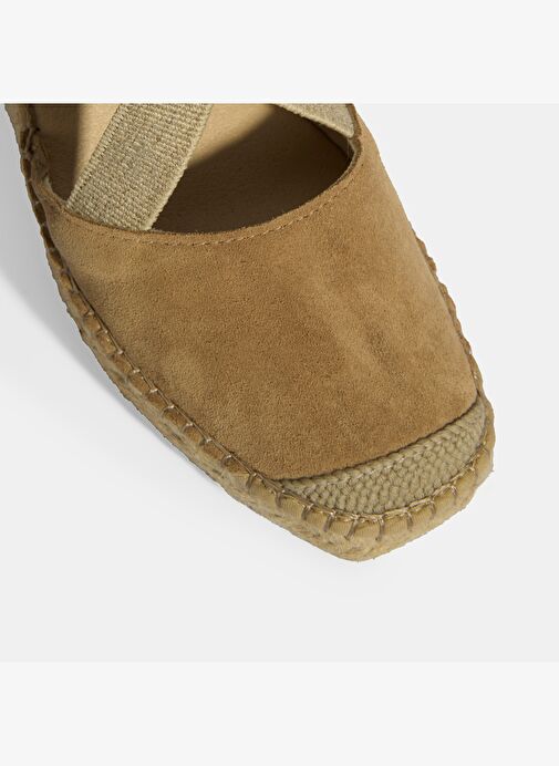 Bej Kadın Lastik Bantlı Dolgu Topuklu Süet Espadril - Görsel 6