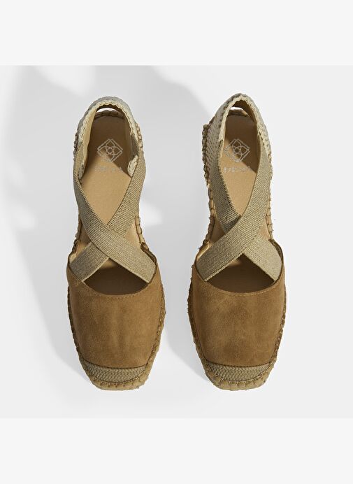 Bej Kadın Lastik Bantlı Dolgu Topuklu Süet Espadril - Görsel 7