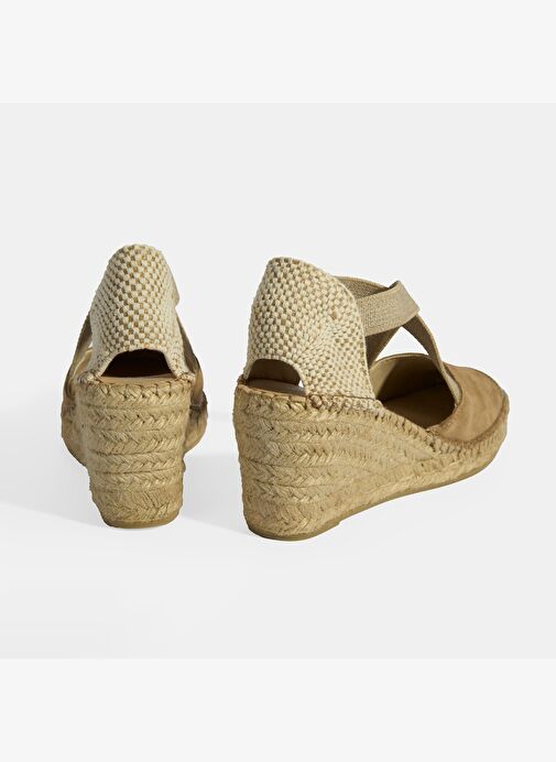 Bej Kadın Lastik Bantlı Dolgu Topuklu Süet Espadril - Görsel 8
