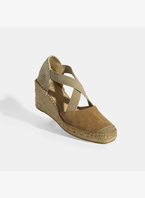 Bej Kadın Lastik Bantlı Dolgu Topuklu Süet Espadril - Görsel 9