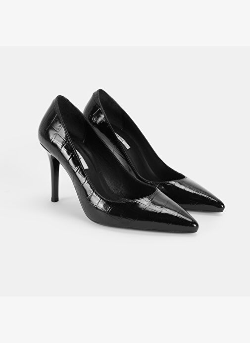 Kadın Siyah Kroko Baskılı Deri Klasik Ayakkabı - Görsel 2