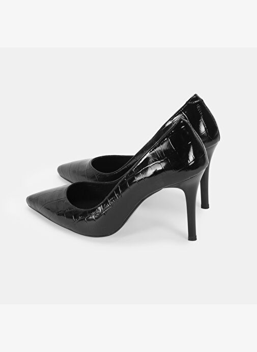 Kadın Siyah Kroko Baskılı Deri Klasik Ayakkabı - Görsel 8