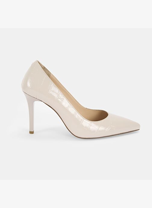 Kadın Krem Kroko Baskılı Deri Klasik Ayakkabı - Görsel 3