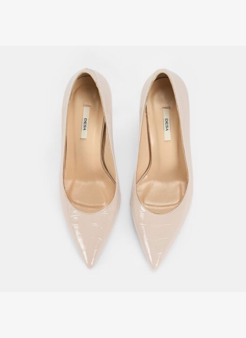 Kadın Krem Kroko Baskılı Deri Klasik Ayakkabı - Görsel 8