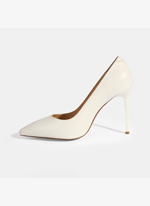 Kadın Beyaz Deri Topuklu Klasik Ayakkabı - Görsel 4