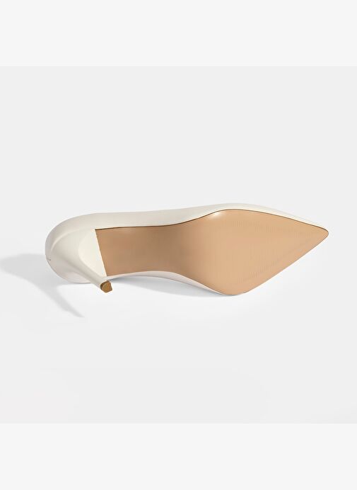 Kadın Beyaz Deri Topuklu Klasik Ayakkabı - Görsel 5