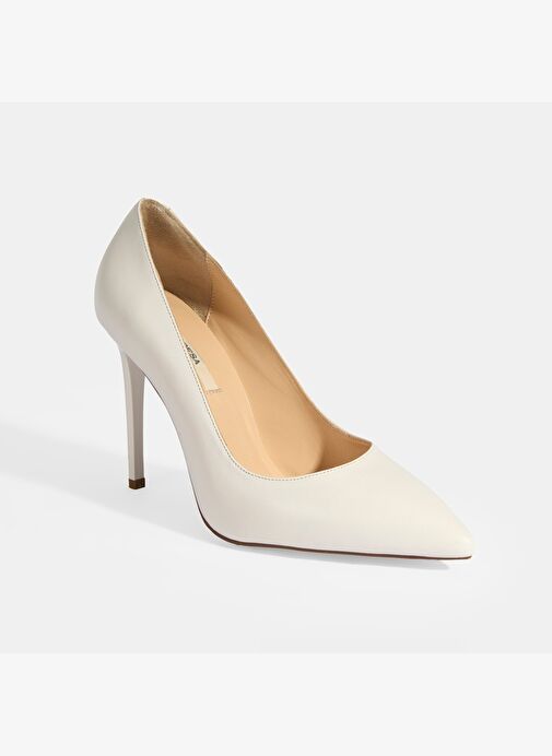 Kadın Beyaz Deri Topuklu Klasik Ayakkabı - Görsel 6