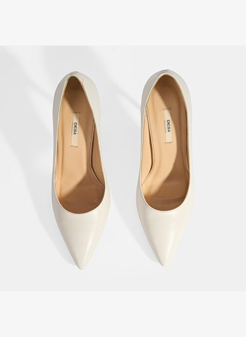 Kadın Beyaz Deri Topuklu Klasik Ayakkabı - Görsel 8