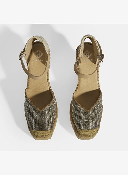Bej Kadın Toka Aksesuarlı Taş Detaylı Dolgu Topuklu Süet Espadril - Görsel 8