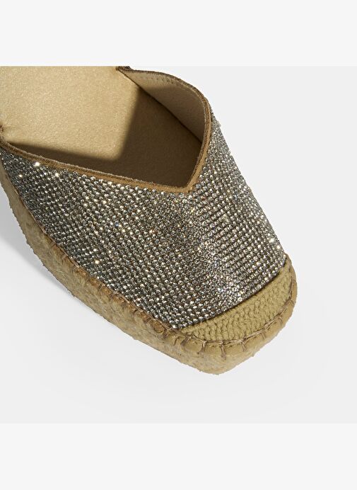 Bej Kadın Toka Aksesuarlı Taş Detaylı Dolgu Topuklu Süet Espadril - Görsel 9