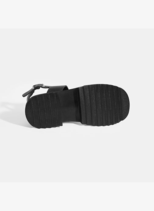 Kadın Siyah Deri Sandalet - Görsel 5