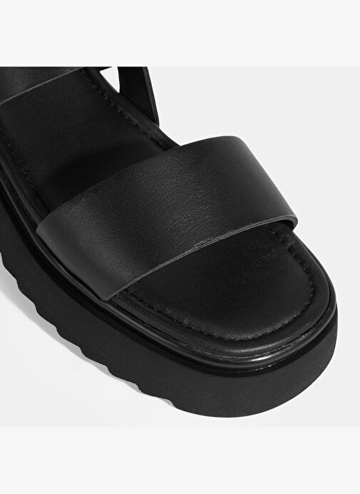 Kadın Siyah Deri Sandalet - Görsel 7