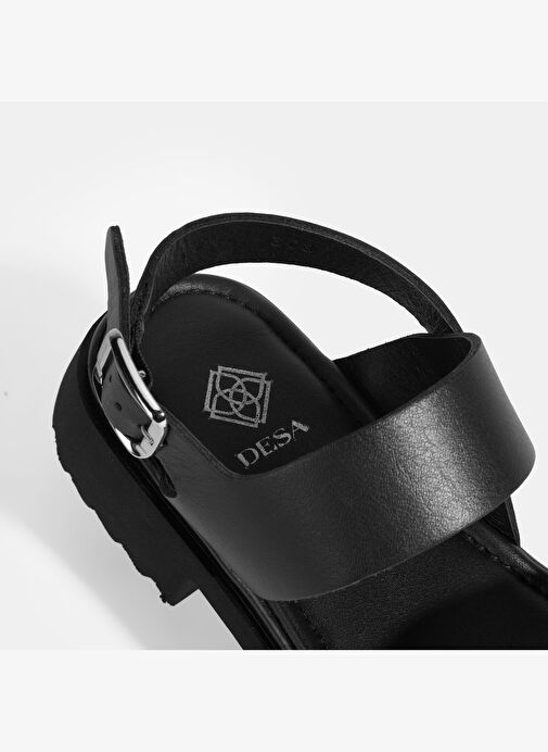 Kadın Siyah Deri Sandalet - Görsel 8