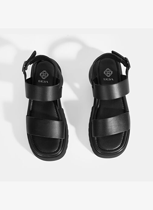 Kadın Siyah Deri Sandalet - Görsel 9