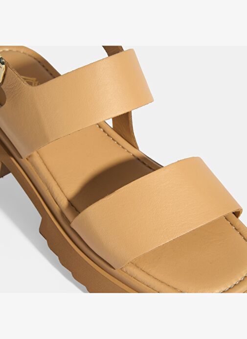 Kadın Bej Deri Sandalet - Görsel 7