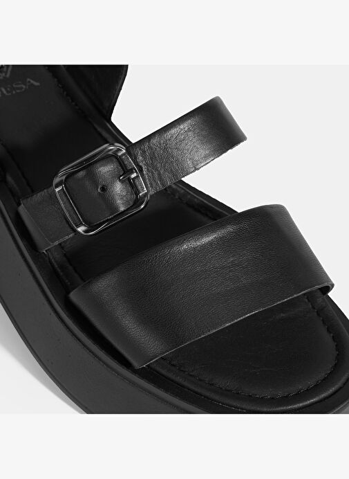 Kadın Siyah Deri Sandalet - Görsel 7