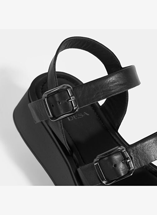 Kadın Siyah Deri Sandalet - Görsel 8