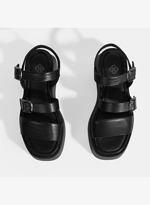 Kadın Siyah Deri Sandalet - Görsel 9