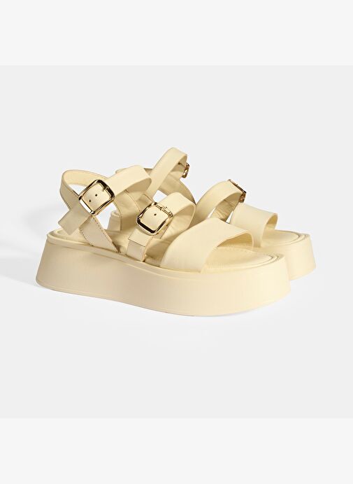 Kadın Krem Deri Sandalet - Görsel 3