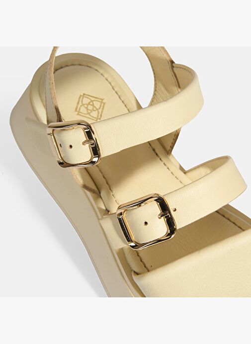 Kadın Krem Deri Sandalet - Görsel 7