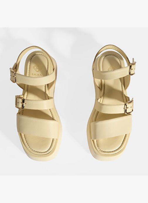 Kadın Krem Deri Sandalet - Görsel 8