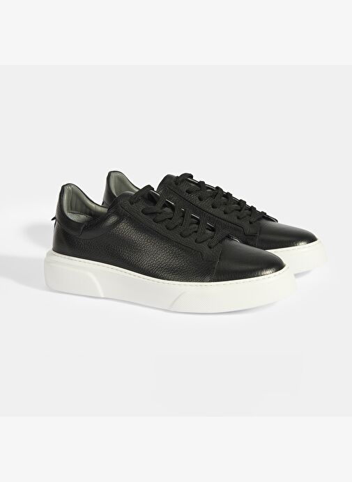 Reminya Siyah Erkek Deri Bağcıklı Günlük Ayakkabı - Görsel 4