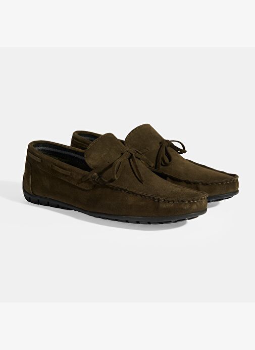 Calandra Haki Erkek Bağcık Detaylı Slip-On Süet Loafer - Görsel 3