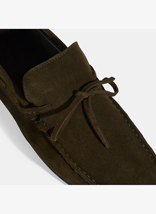 Calandra Haki Erkek Bağcık Detaylı Slip-On Süet Loafer - Görsel 7
