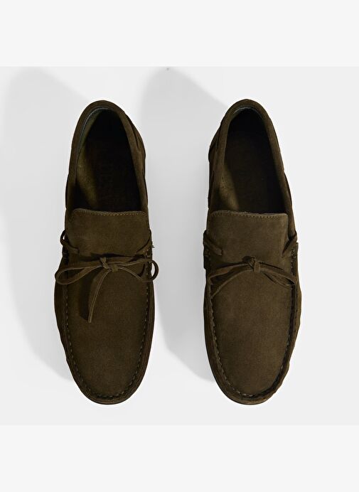 Calandra Haki Erkek Bağcık Detaylı Slip-On Süet Loafer - Görsel 8