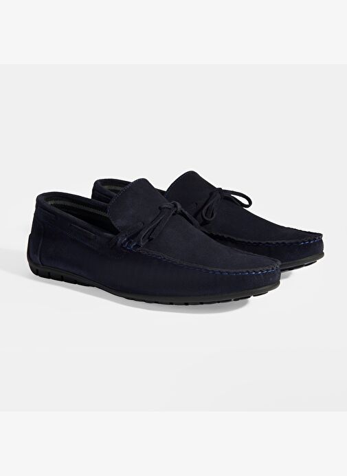 Calandra Lacivert Erkek Bağcık Detaylı Slip-On Süet Loafer - Görsel 3