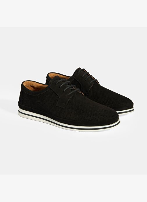 Erkek Siyah Nubuk Deri Bağcıklı Günlük Ayakkabı - Görsel 3