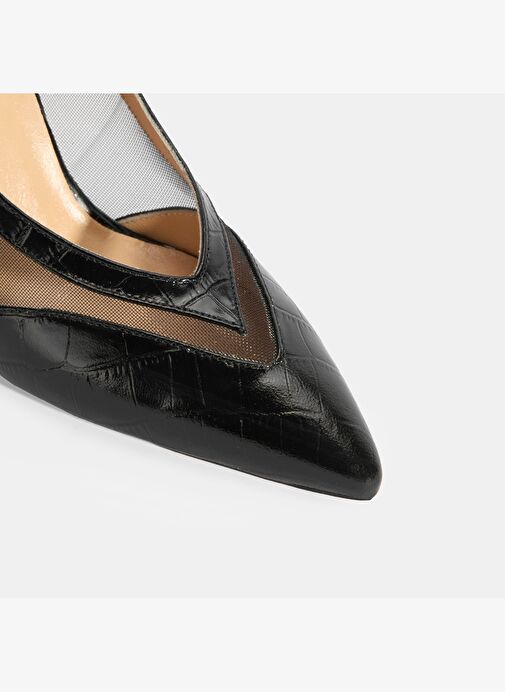 Kadın Siyah Kroko Desenli Fileli Abiye Topuklu Ayakkabı - Görsel 7