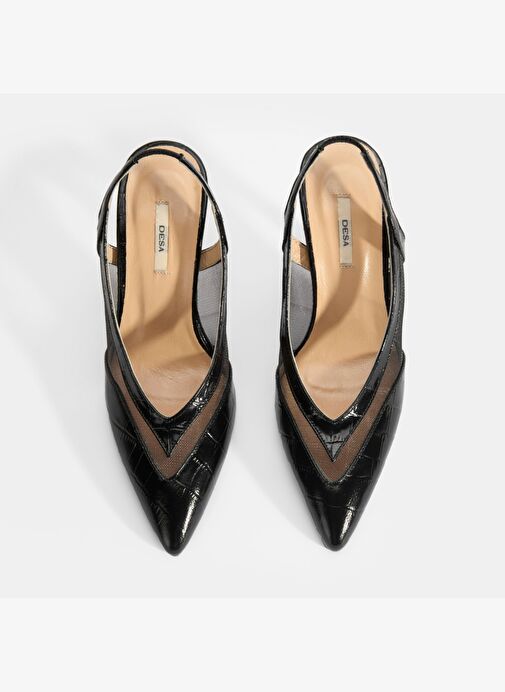 Kadın Siyah Kroko Desenli Fileli Abiye Topuklu Ayakkabı - Görsel 9