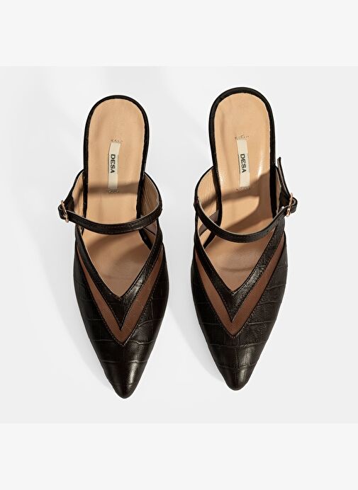 Kadın Kahve Ayarlanabilir Tokalı Deri Abiye Topuklu Terlik - Görsel 8